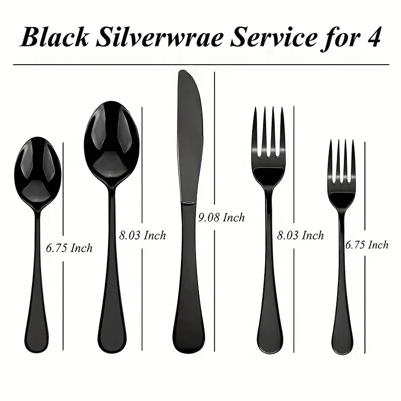 Matte Black Silverware Set, Satin Finish 20-Piece Stainless Steel Flatware Set, Tableware Cutlery Set Service for 4, Utensils for Kitchens, Dishwasher