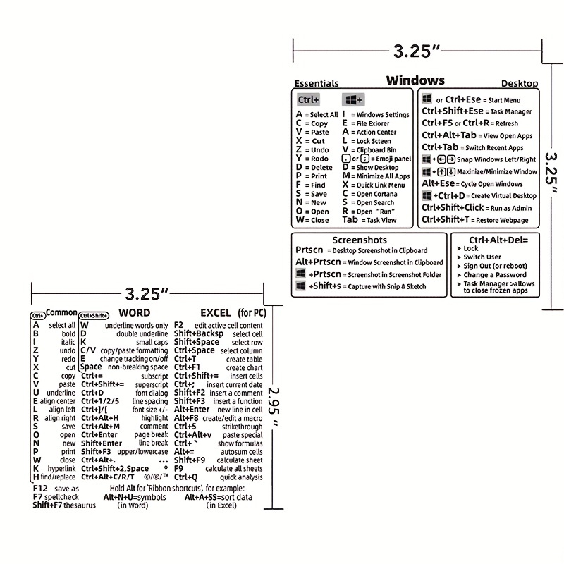 Guide de référence du PC Windows Raccourci clavier AUTOCOLLANT Vinyle  durable laminé, aucun résidu -  Canada