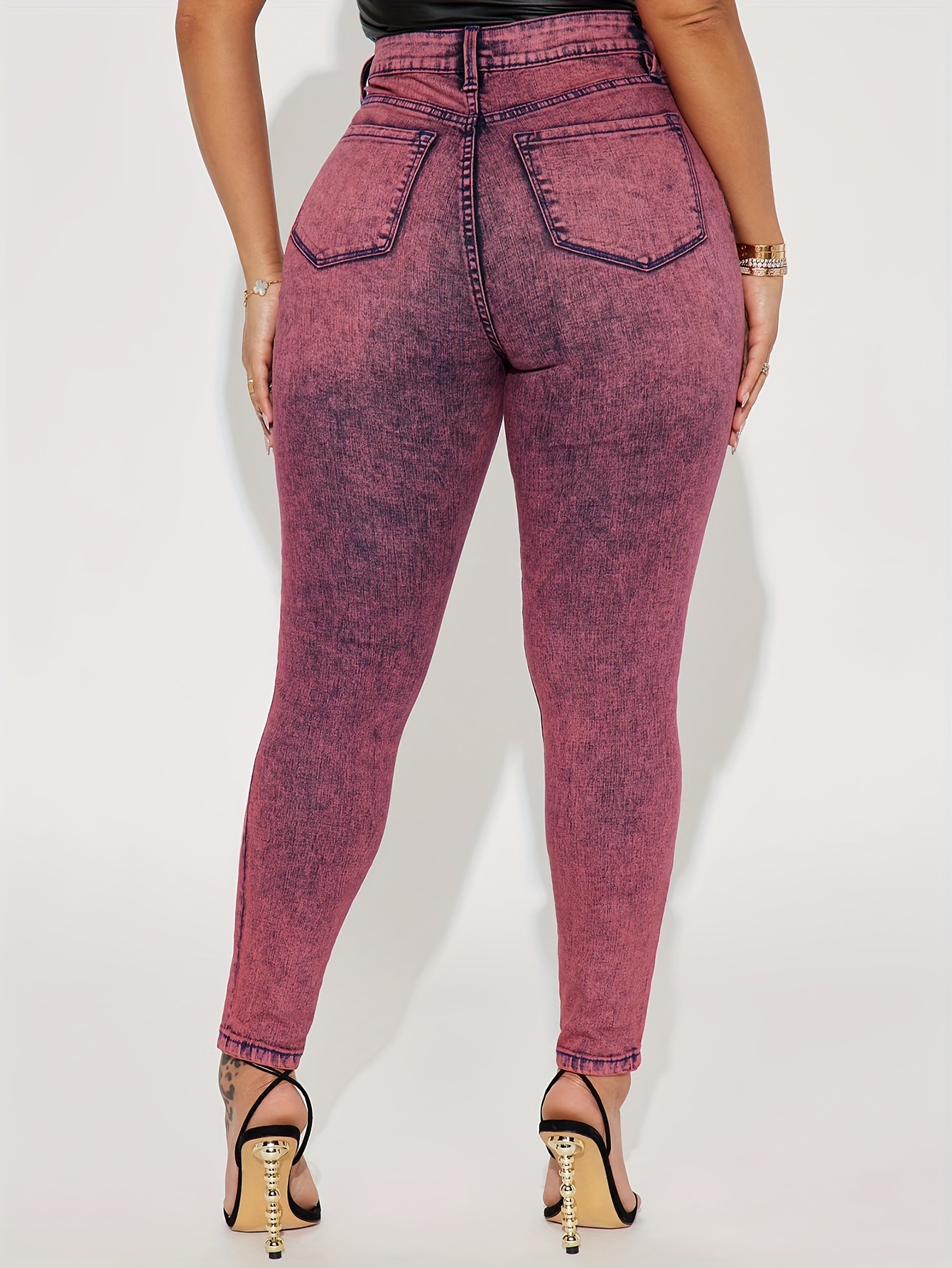 Plus Size Trendy Jeans Calças Jeans Skinny De Cintura Alta - Temu