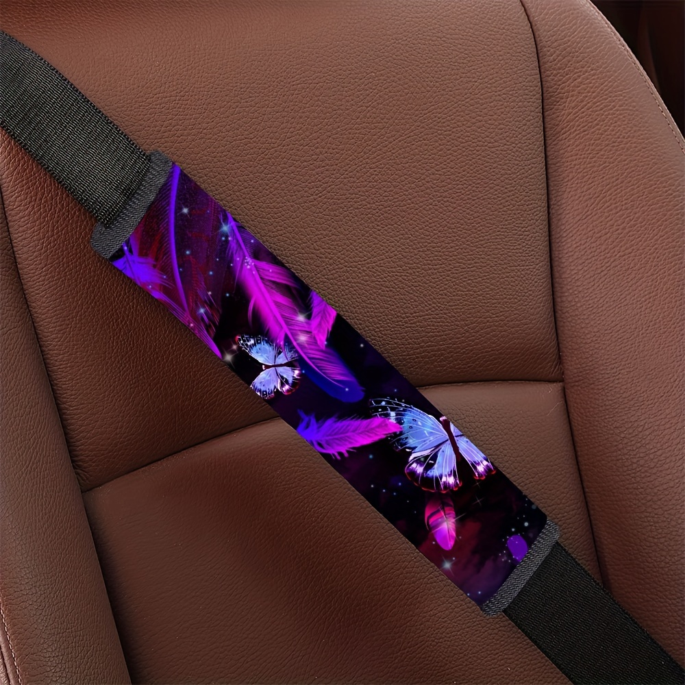 Feather Purple Butterfly Print Car Seat Belt Cover Soft - Temu United  Kingdom