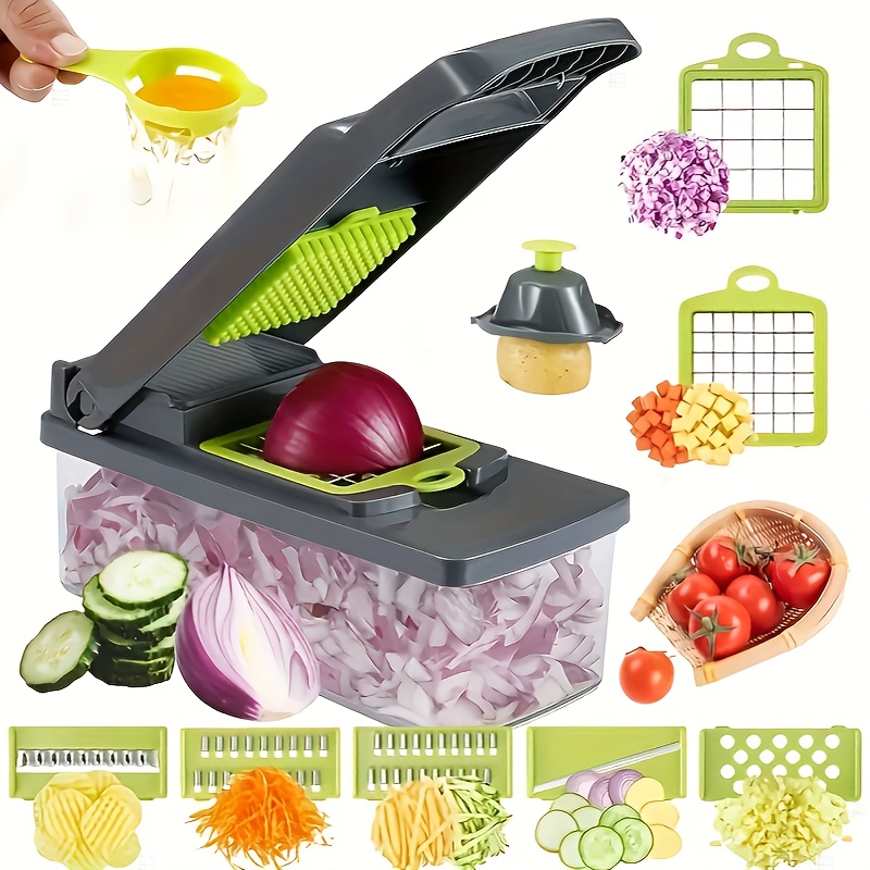 14pcs/set, Multifunctional Vegetable Chopper And Fruit Slicer With  Container - Manual Food Grater, Vegetable Slicer, Cutter, Onion Mincer,  Potato Shre