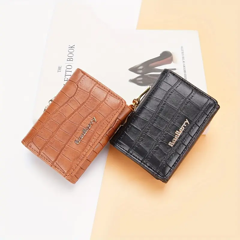 Classic Crocodile Pattern Short Wallet, Trifold Pu Leather Coin