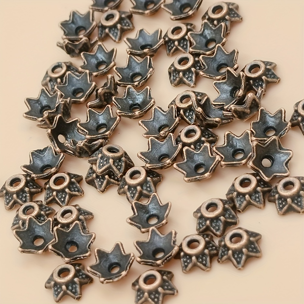 Flower Bead Cap 60pcs 3 Colors Brass Bell Bead Cap Bails End Charm Caps  with 7 Loop Filigree Prong Spacer Beads for Earrings Bracelets Necklaces
