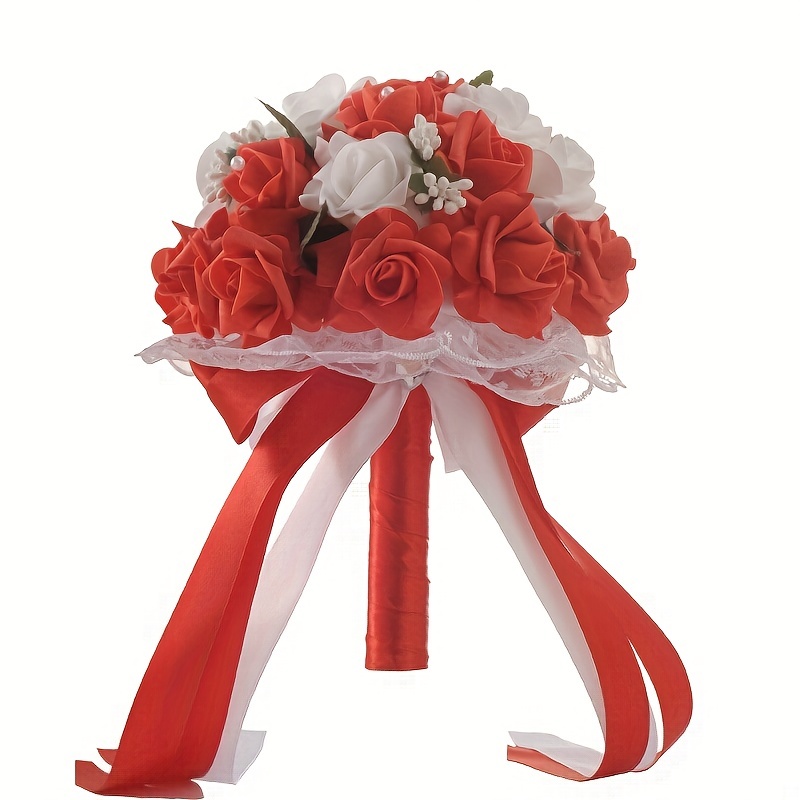 DENEST Artificial Ribbon Flower Bouquet Wedding Hand Bouquet