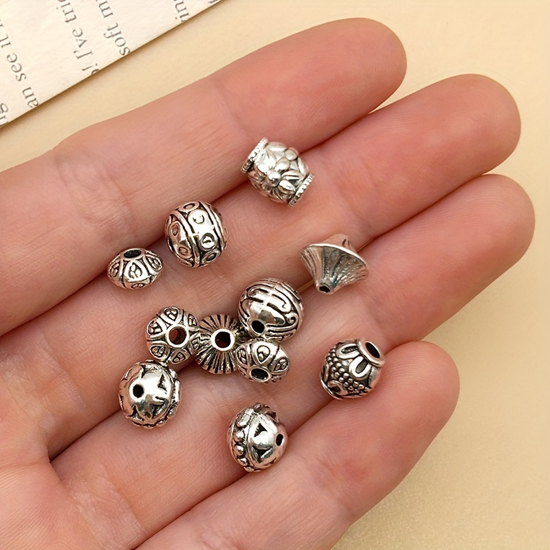 50pcs Antique Silvery Assorted Pattern Alloy Spacer Beads