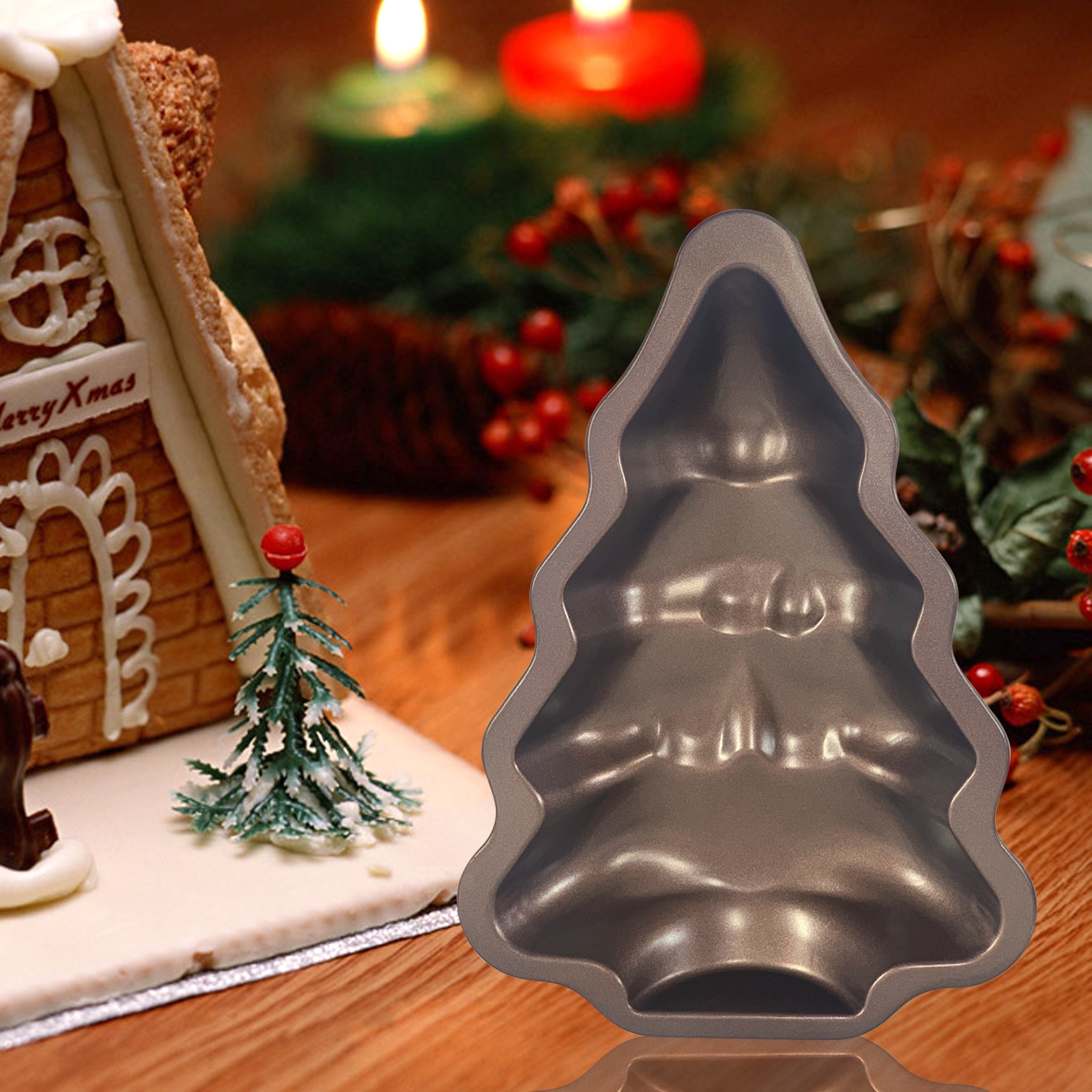 1pc, Christmas Tree Cake Pan (10.7''x7.5''), Non-Stick Baking Cake Mold,  Carbon Steel Baking Pan, Oven Accessories, Baking Tools, Kitchen Gadgets,  Kit