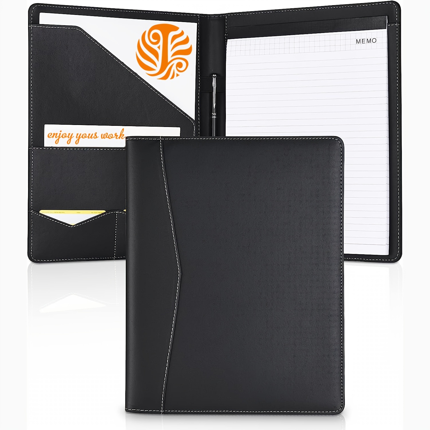 A6 Zippered Business Portfolio Notebook with Calculator, 6 Ring Closure  Paper Padfolio Office Conference Classroom School Writing Pad Organizer  Card