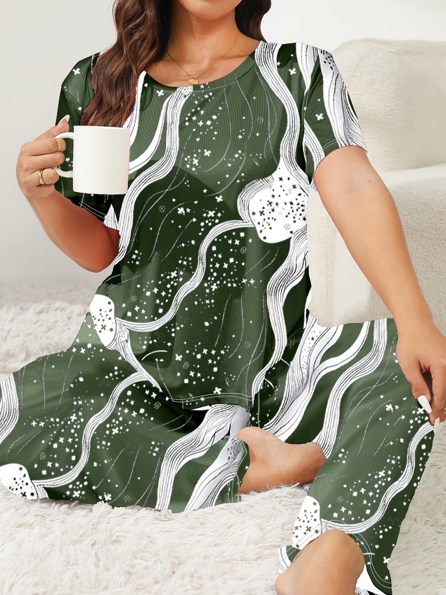 Womens Pajamas 2 Piece Pyjamas Loungewear Sleepwear Nightgown Vegetables  Pattern