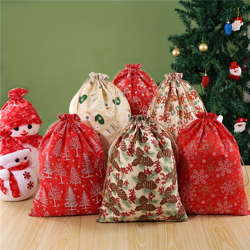 10 pièces, sac cadeau de Noël, sac en toile de jute, sac à cordon