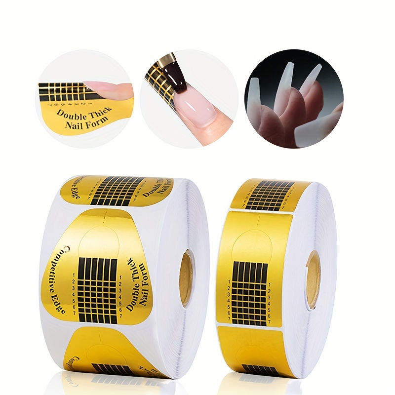 

Golden Self-adhesive Nail Forms For Uv & Poly Gel Extensions - 20/50/100/500pcs, Matte Finish, Medium Square Shape, Manicure Design Accessories