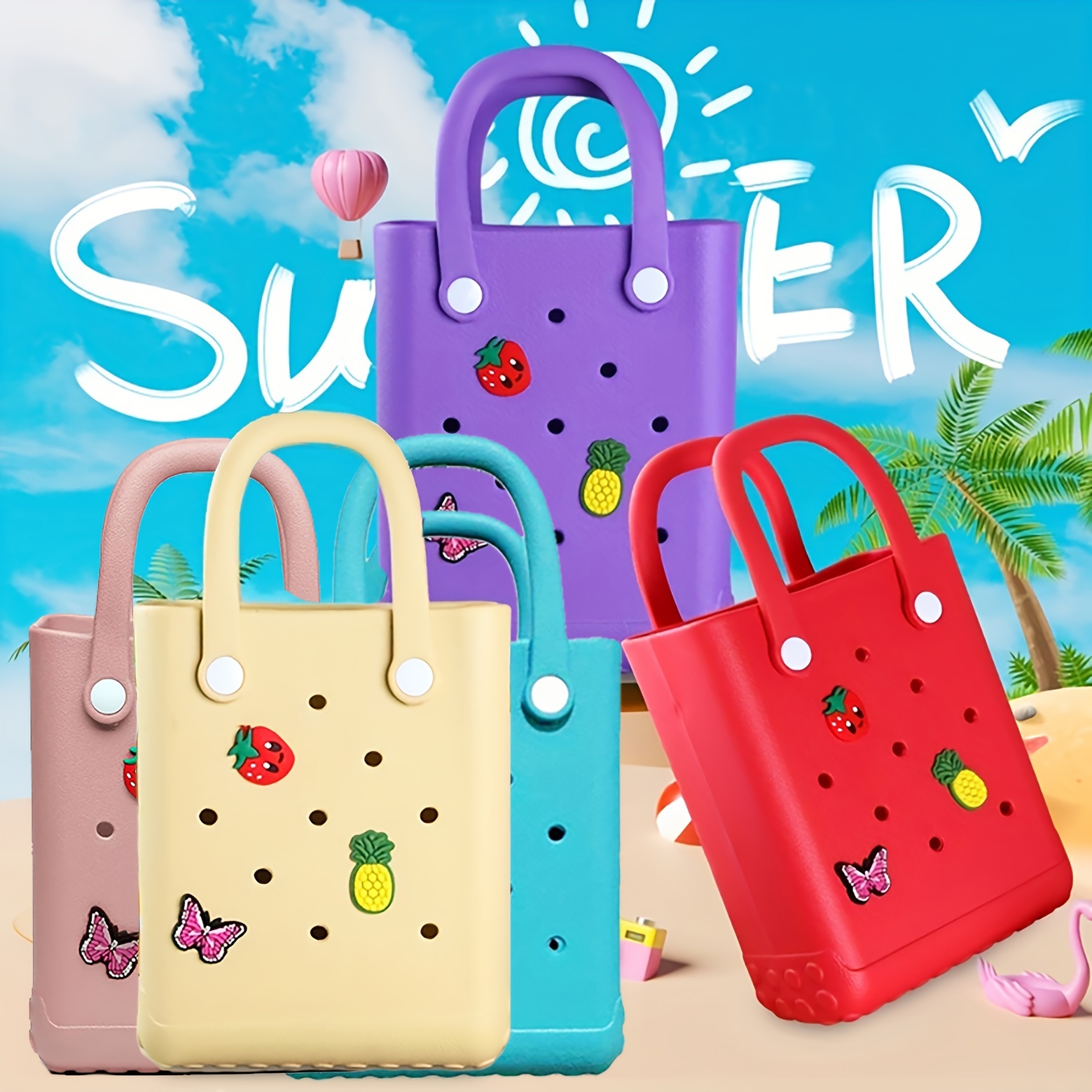 Mini Rubber Summer Beach Tote, EVA Waterproof Handbag, Portable