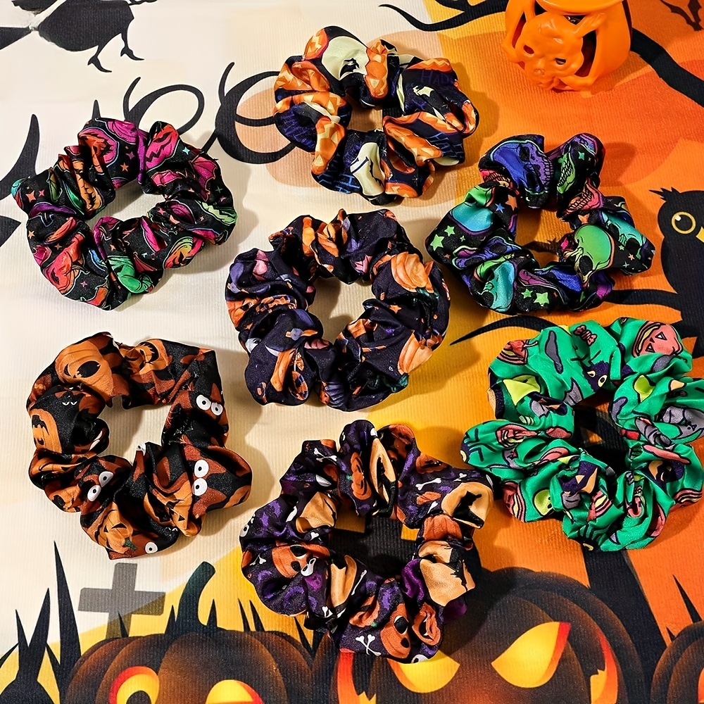 Halloween Hair Scrunchies Cartoon Pumpkin Pattern - Temu