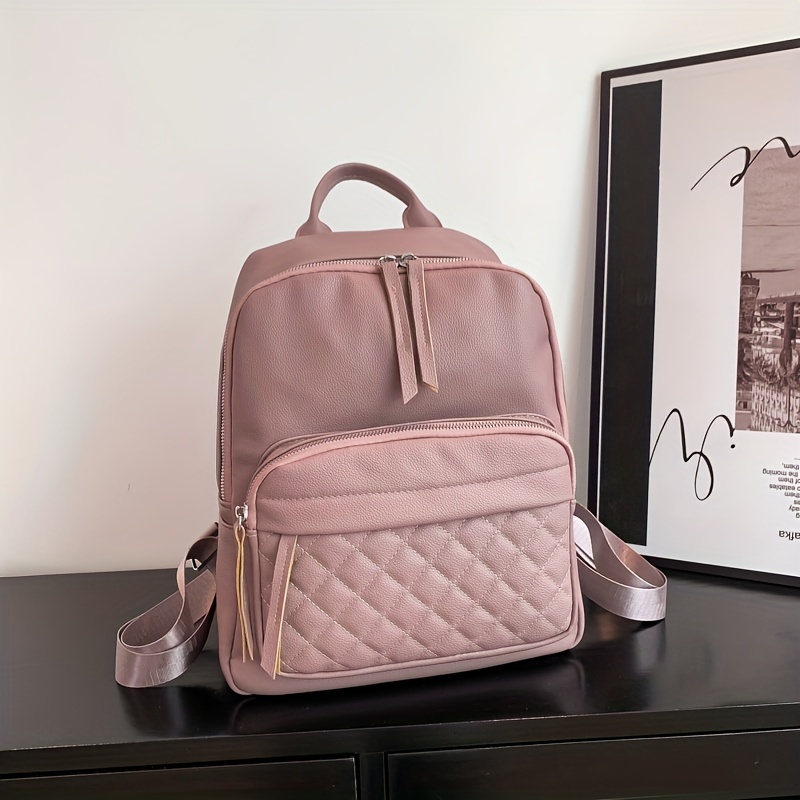 Argyle Quilted Backpack PU Leather Schoolbag Work & Travel