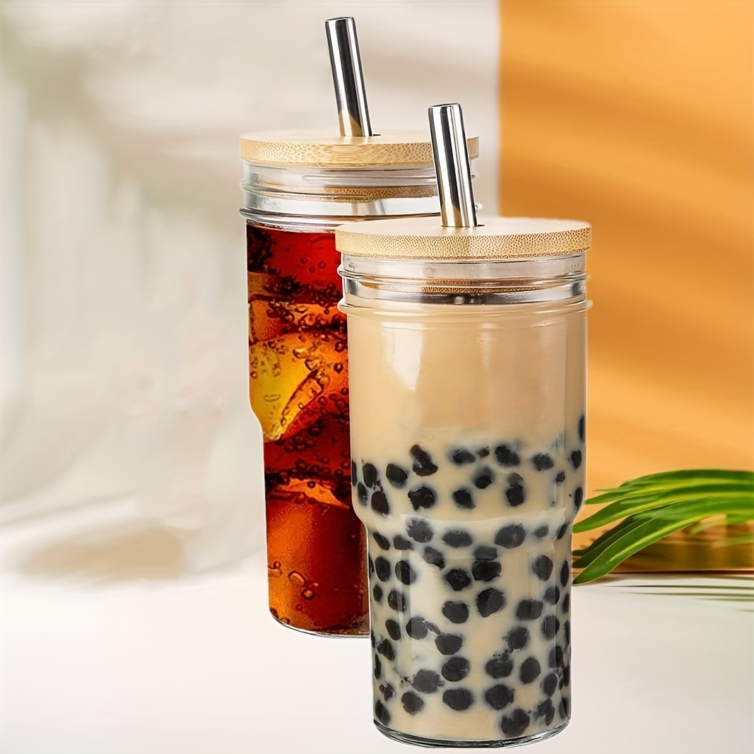 700ml Glass Cup With Bamboo Wood Lid Tumbler With Reusable