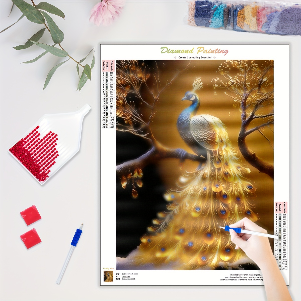 PM Pintura Com Ponto Cruzado De Cristal De Diamante Peacock Round Diamond  5D DIY Home Decoration 40x60cm