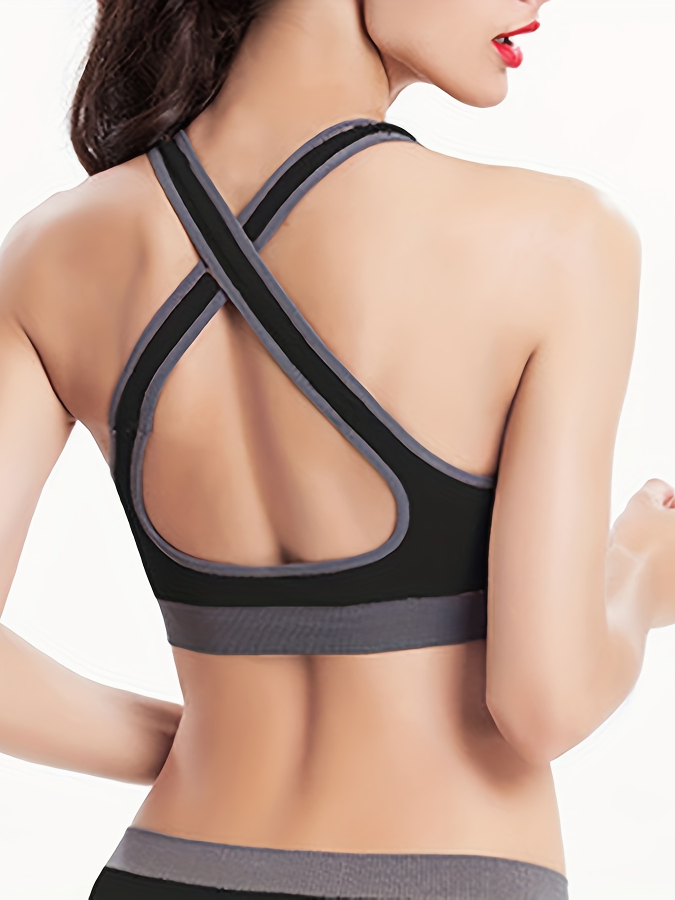 Buy Contrast Cross Back Strap Sports Bra Black For Women