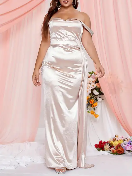 Plus Size Elegant Wedding Guest Dress Women's Plus Ruffled - Temu