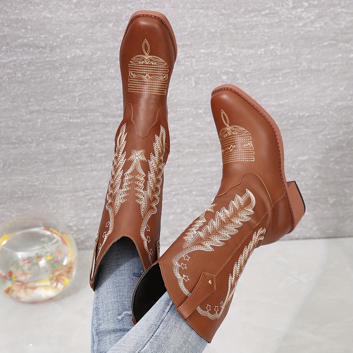 Mujeres Botas Occidentales Borlas Decorativas Punta Aguja - Temu