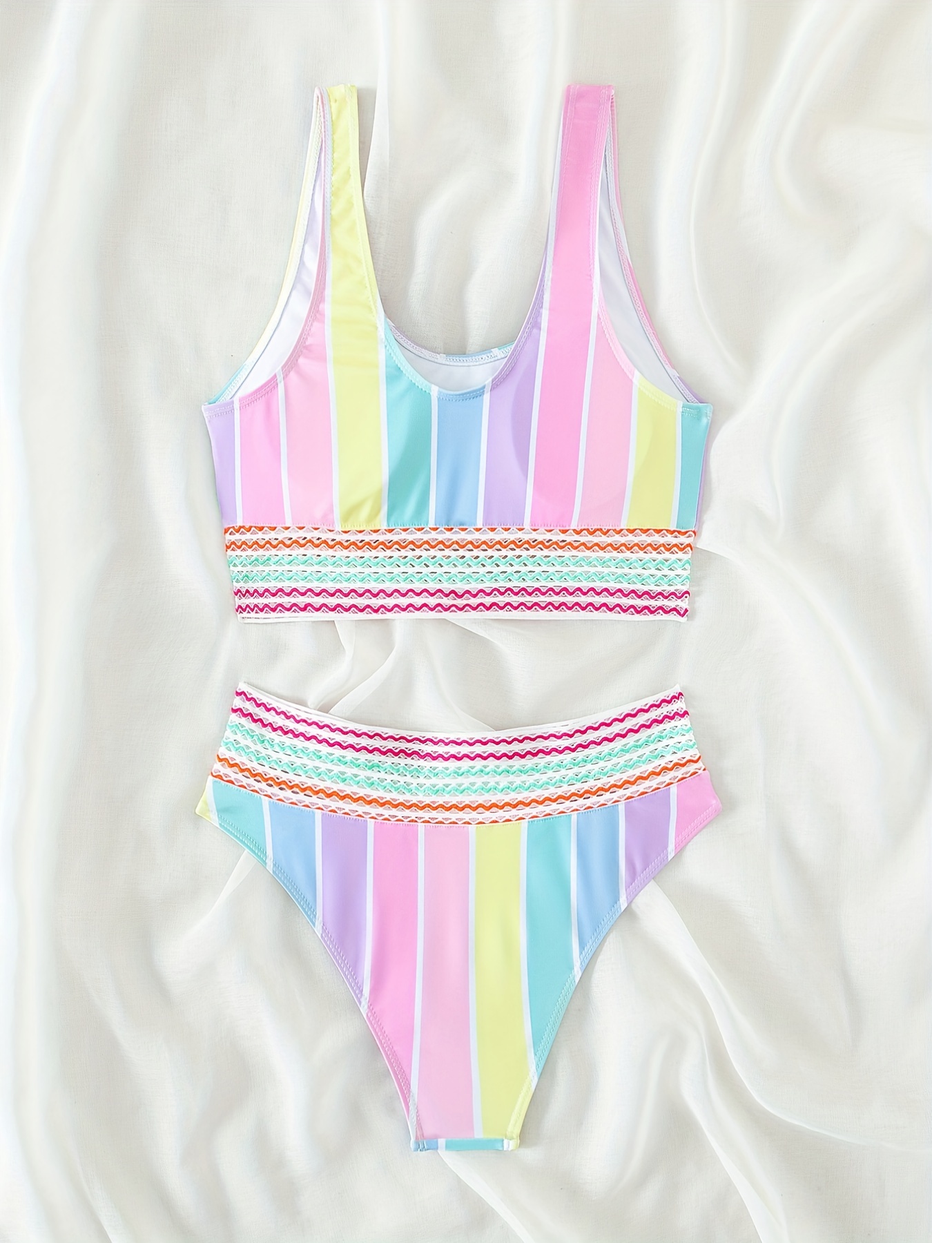 Swimwear Womens Rainbow Striped Print Bikini Set –