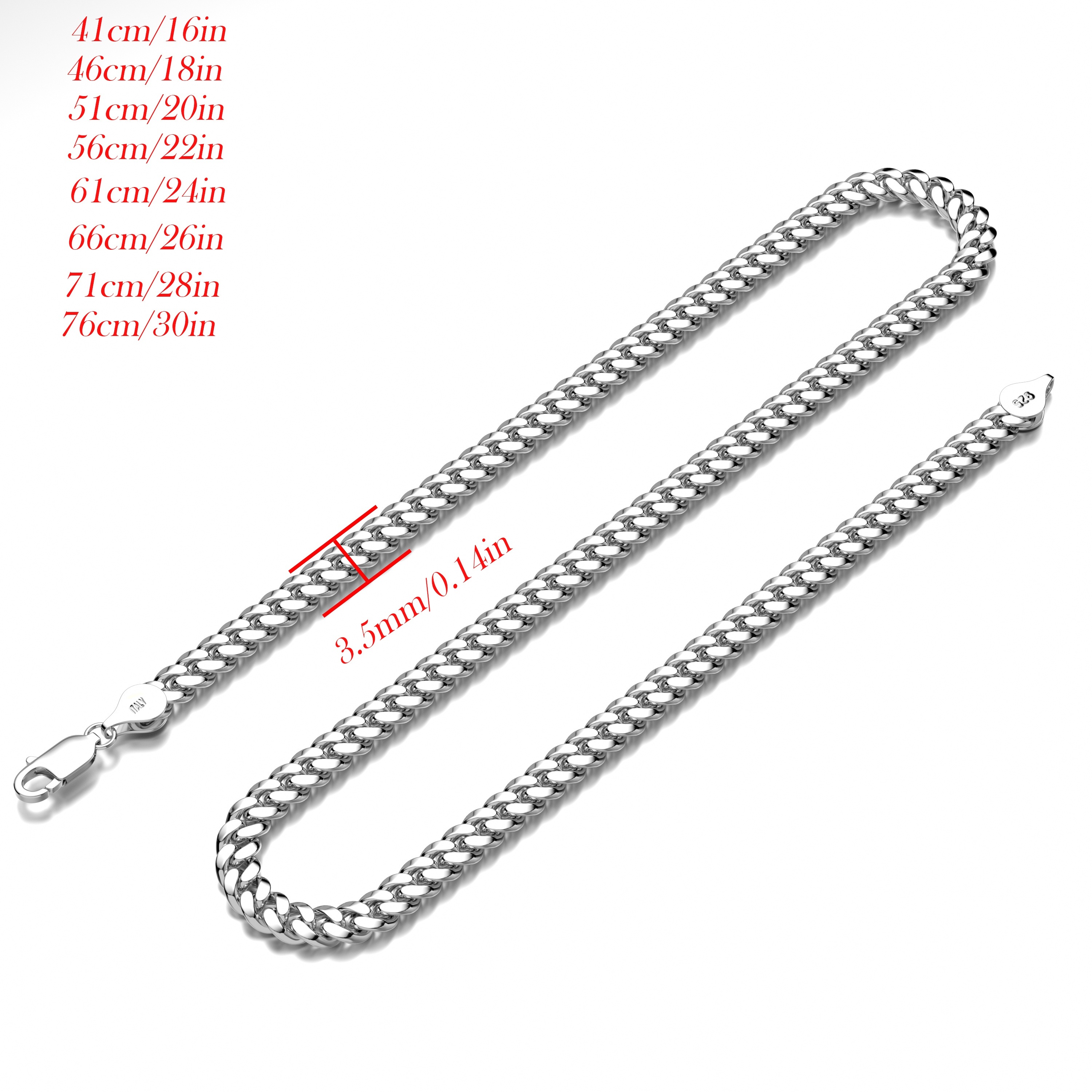 3.5MM Sterling Silver Curb Chain Necklace 16 18 20 22 24 30