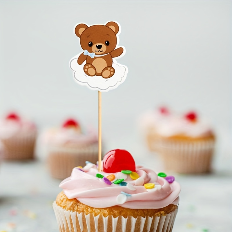 Decoraciones de oso para Baby Shower, pancarta de BABY SHOWER, palos de  centro de mesa de oso, adornos de cupcakes para fiesta de cumpleaños  temática de oso - AliExpress