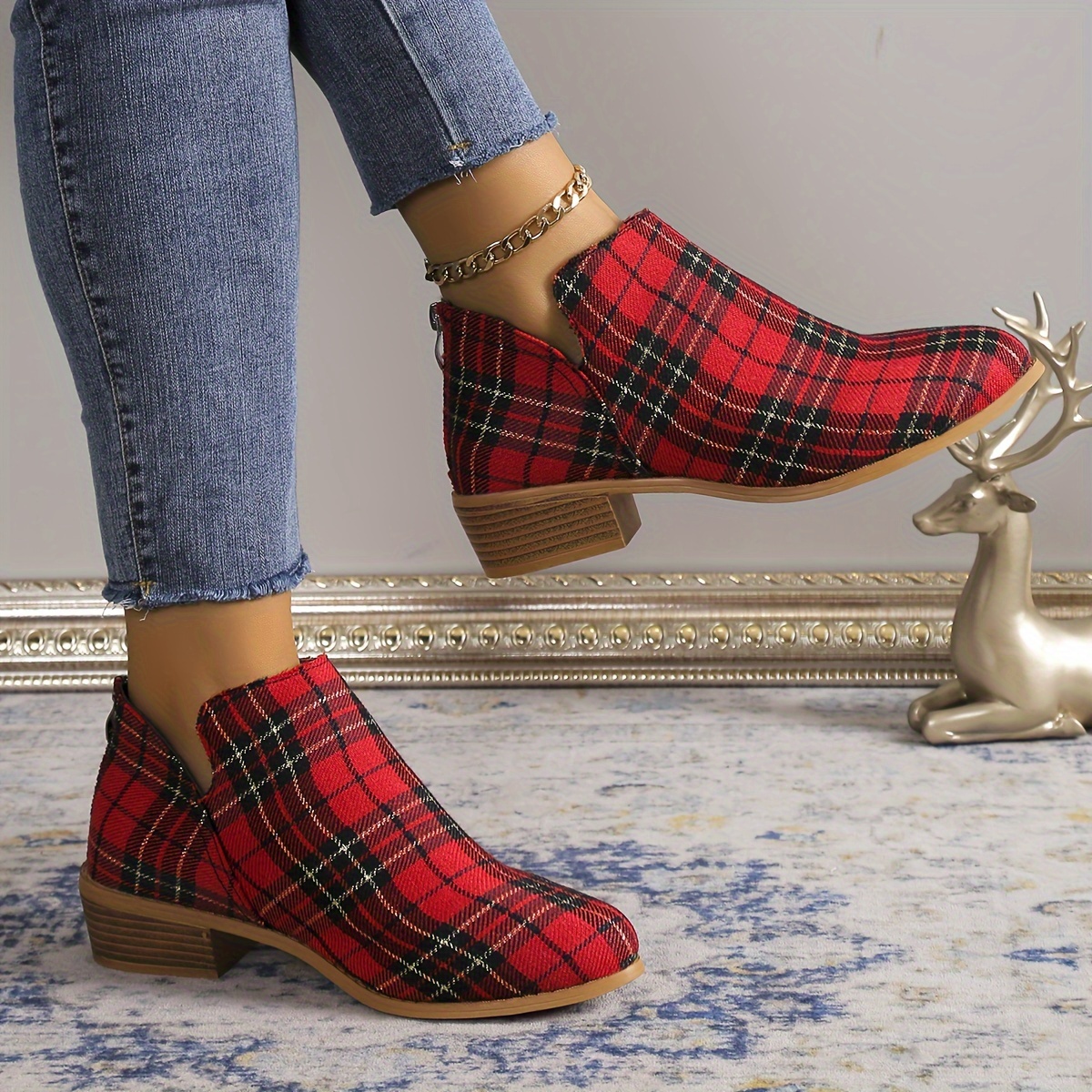 Plaid heel booties best sale