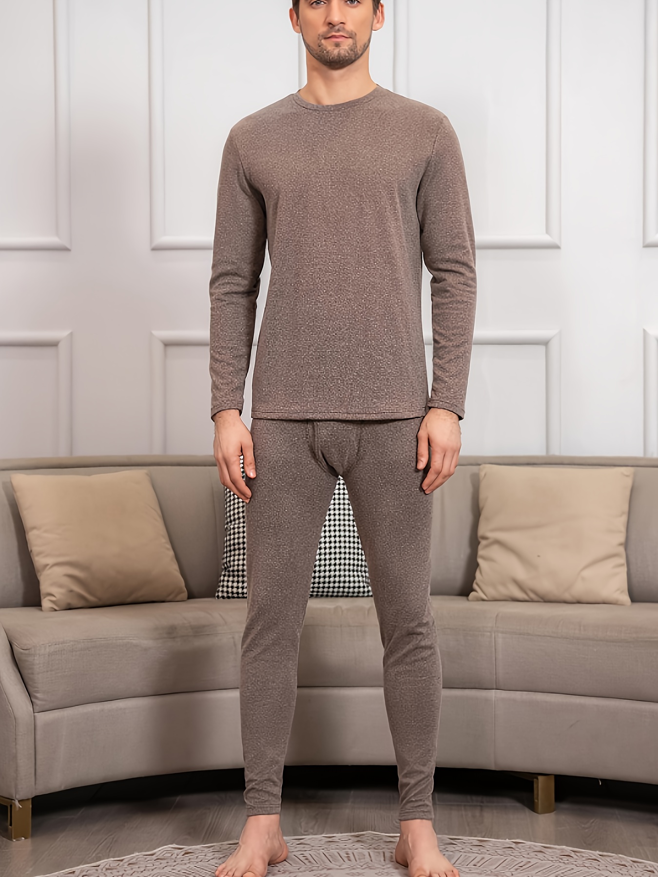 Buy Large Tall Thermal Underwear Mens Warm Thermal Set Sleeping Tops  Stretch Pajamas Black XL at