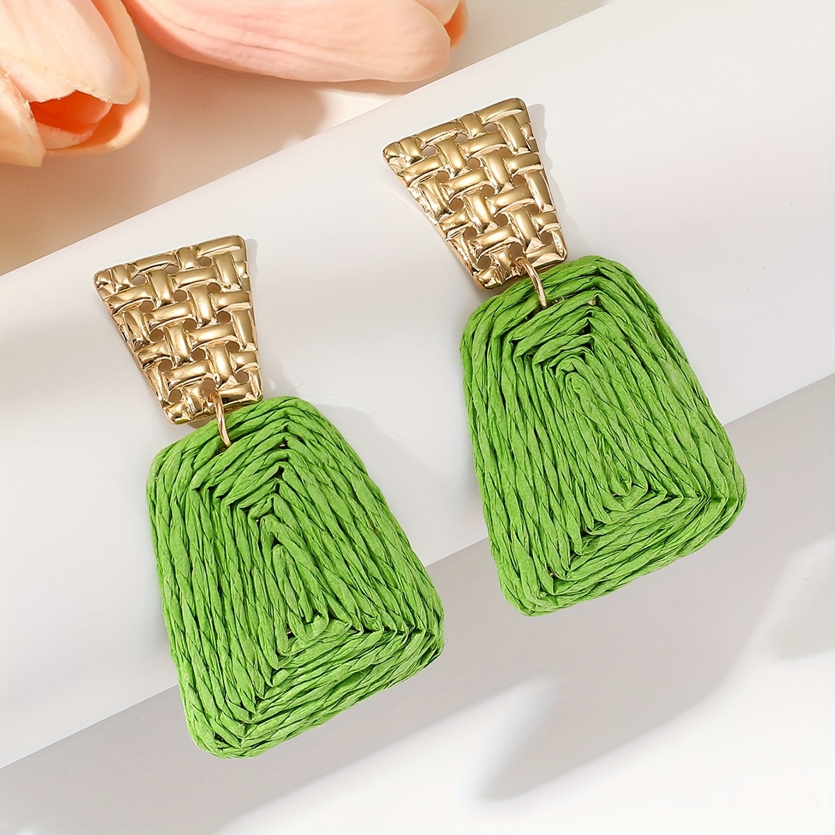 Geometric Raffia Grass Dangle Earrings Boho Party Style