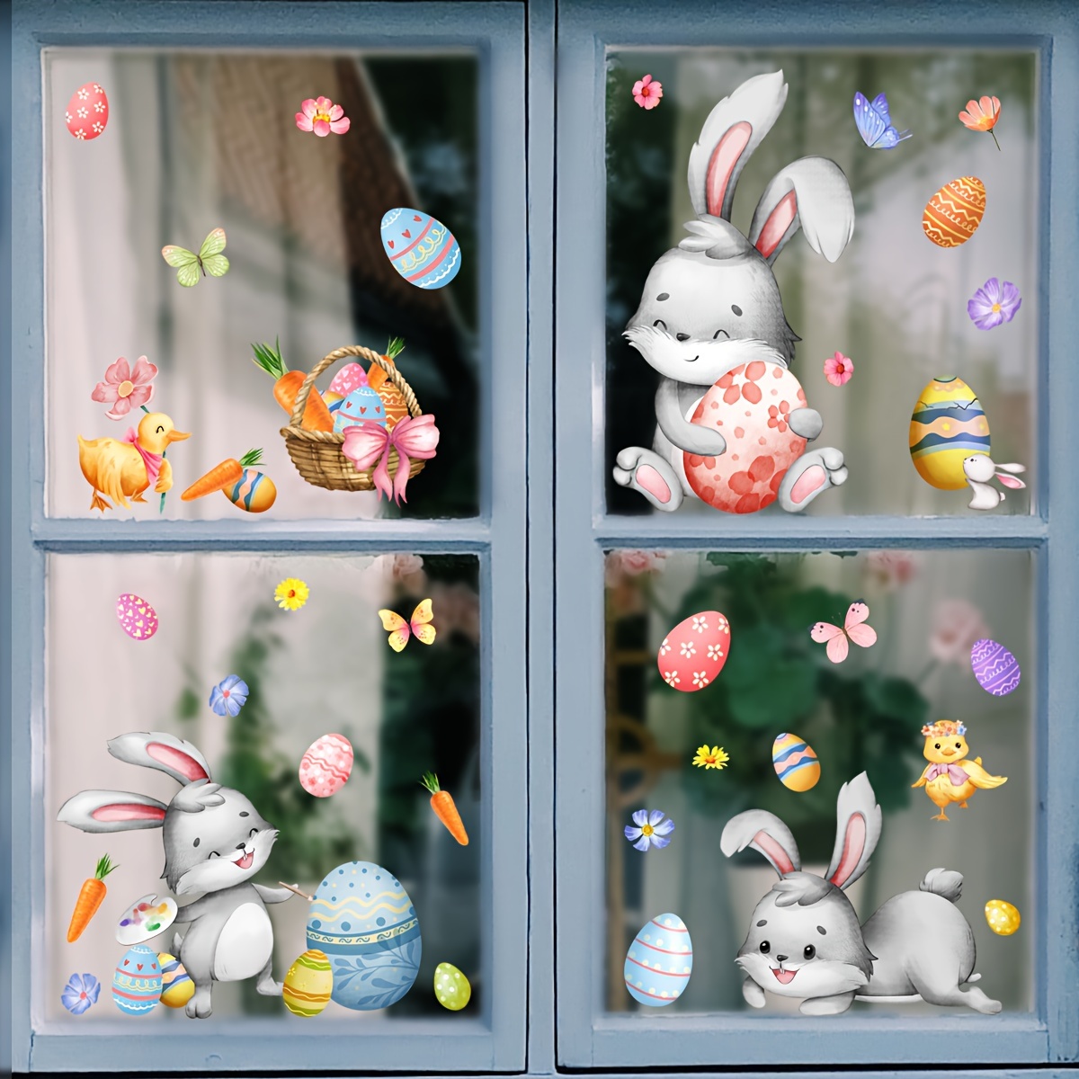 

Set Of 3 Electrostatic Glass Window Sticker, Cartoon Animal Rabbit Carrot Easter Egg Pattern Window Clings Stickers, Bedroom Living Room Home Shopping Mall Decoration Stickers, Removable Stickers
