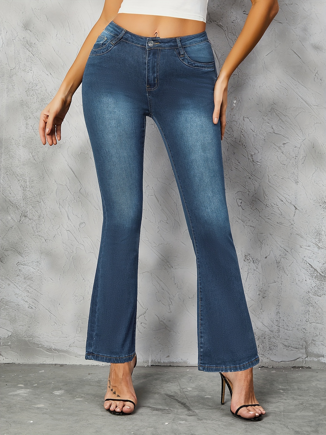 Hem Casual Flare Jeans Y2k Style High Stretch Bell - Temu