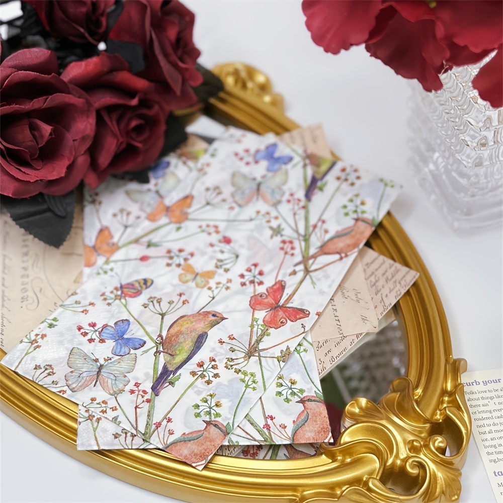 20Pcs/Bag Vintage Flower Birds Decoupage Paper Napkins Elegant