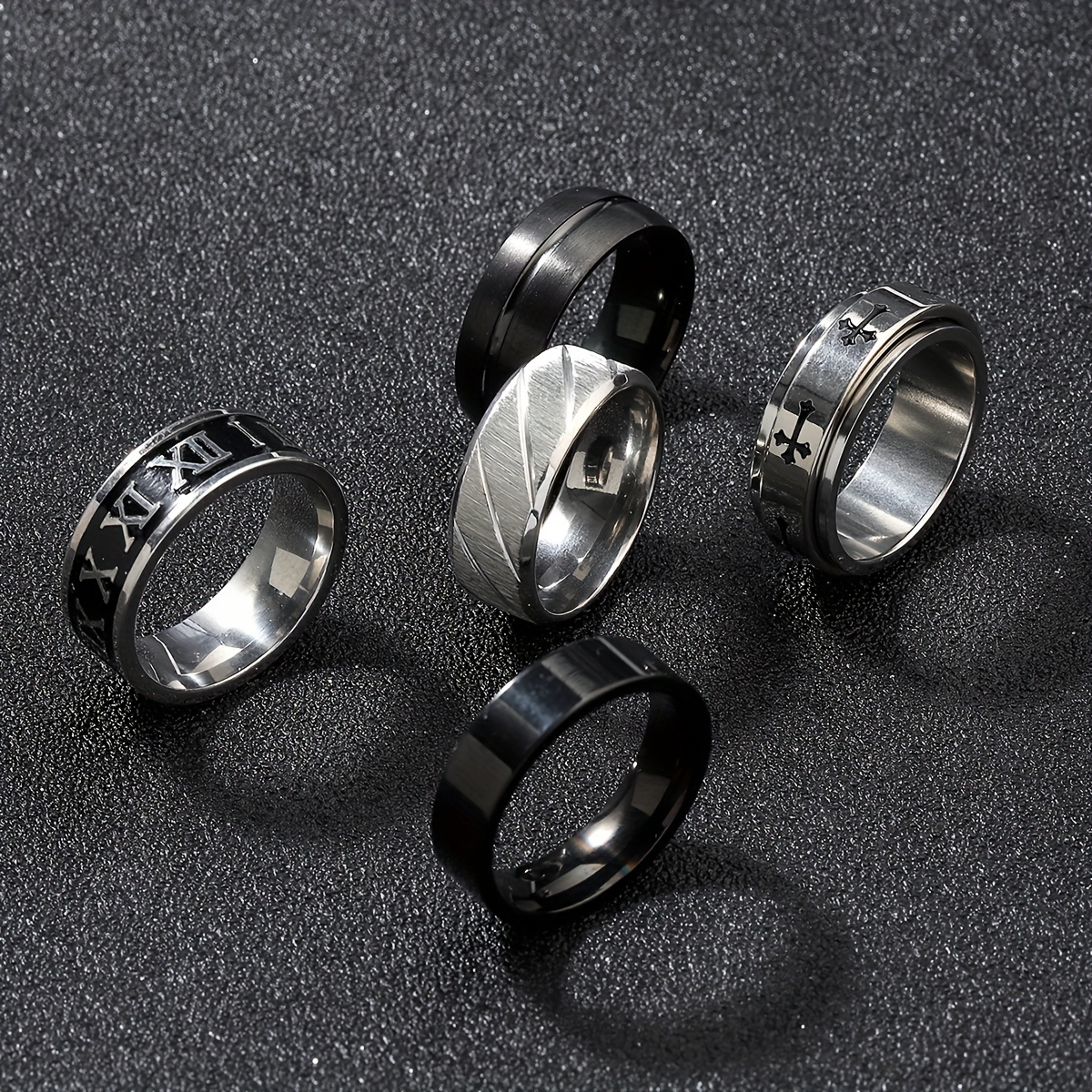 16 anillos de acero inoxidable para hombres, juego de anillos giratorios  masculinos geniales, anillos plateados para la ansiedad, paquete de anillos