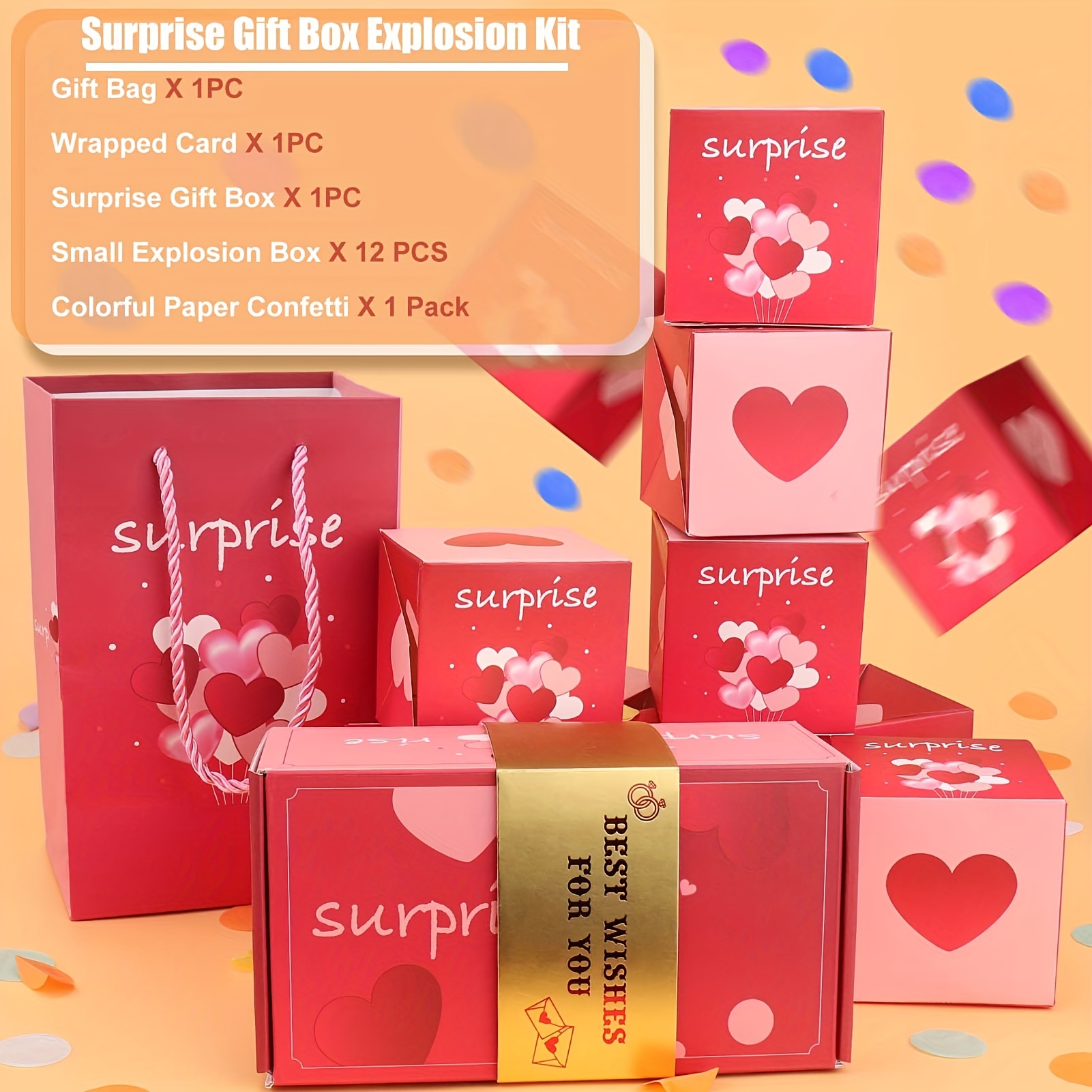 Surprise Gift Box Explosion for Money, Holiday Exploding Surprise Gift Box  with Confetti, Cash Explosion Gift Box for Birthday Anniversary Valentine  Proposal (10PCS Box With Gift Bag) - Yahoo Shopping
