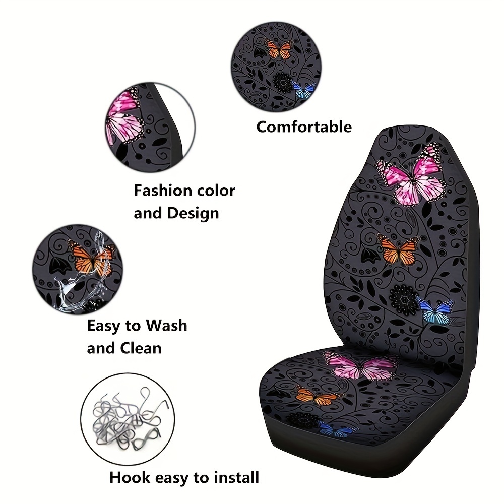 2pcs Set Butterfly Print Car Seat Covers, Universal Fit Car Seat Covers For  Front Seats Only, Automotive Bucket Seat Cushion Pad