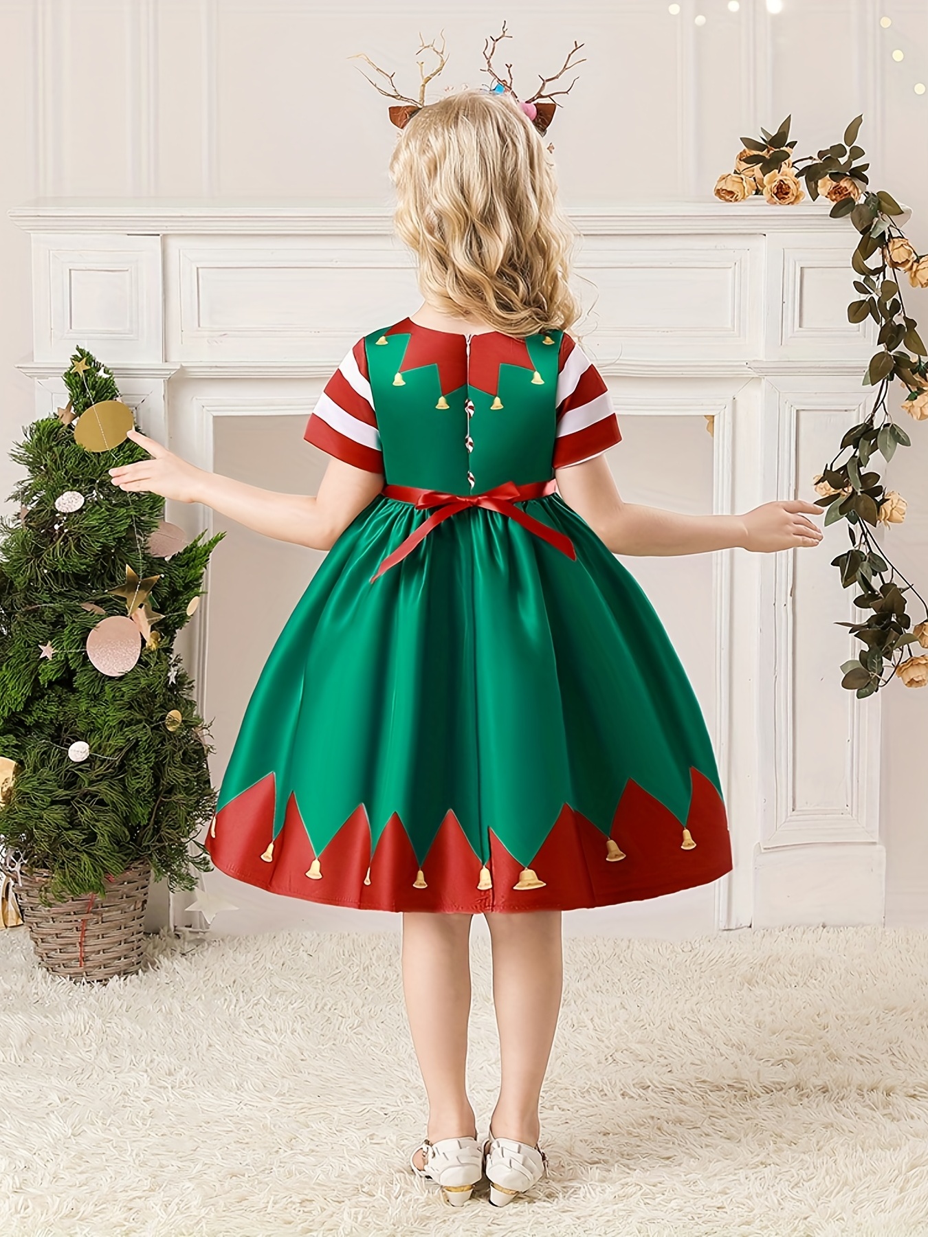 Mercatoo Vestido de Natal para meninas de 7 a 11 anos, estampa de Natal,  meia manga, gola redonda, casual, outono, roupas casuais