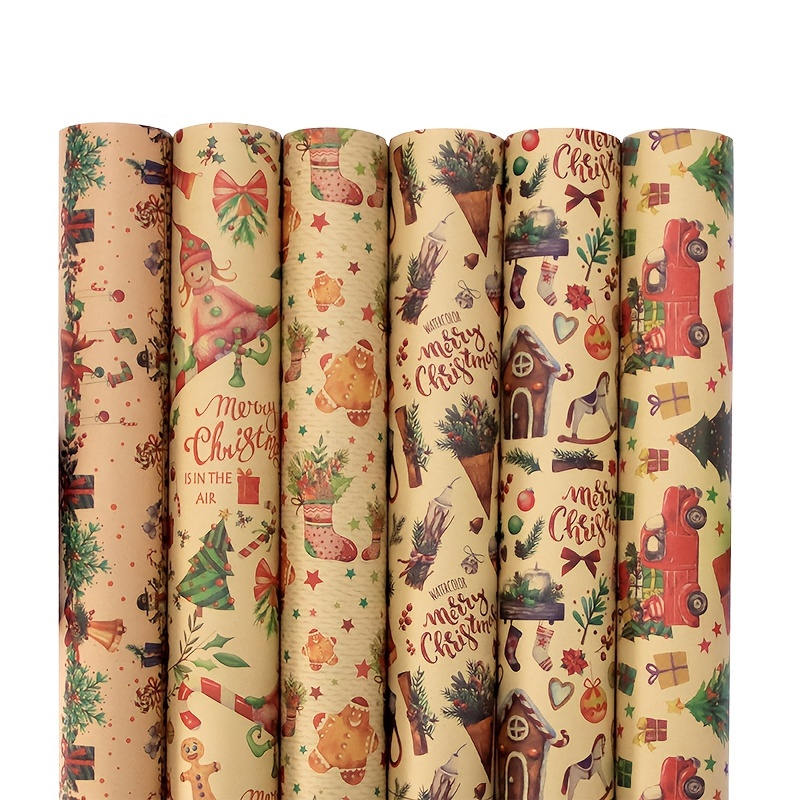 6pcs Christmas Wrapping Paper, Brown Retro Kraft Paper, Vintage Gift Box  Wrapping Paper, Party Gift Packaging