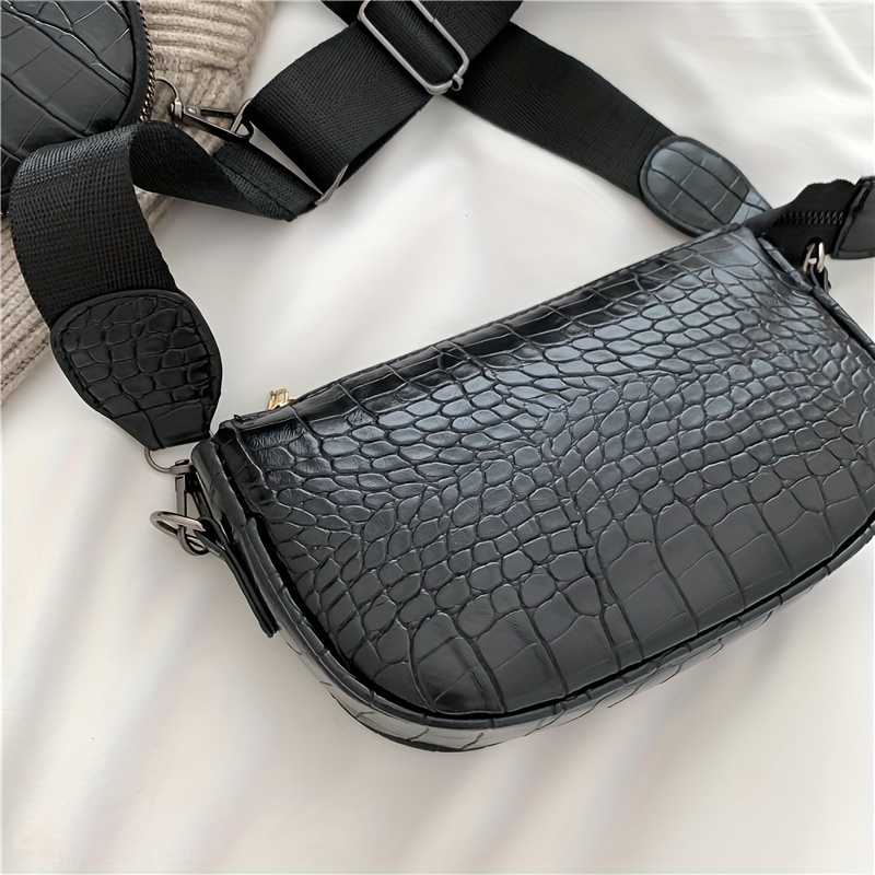 Crocodile Embossed Trendy Shoulder Bag, Large Capacity Portable Double  Handle Versatile Handbag, Solid Color Faux Leather Stylish Crossbody Bag,  Perfect Christmas Gift, Holiday Gift - Temu Australia
