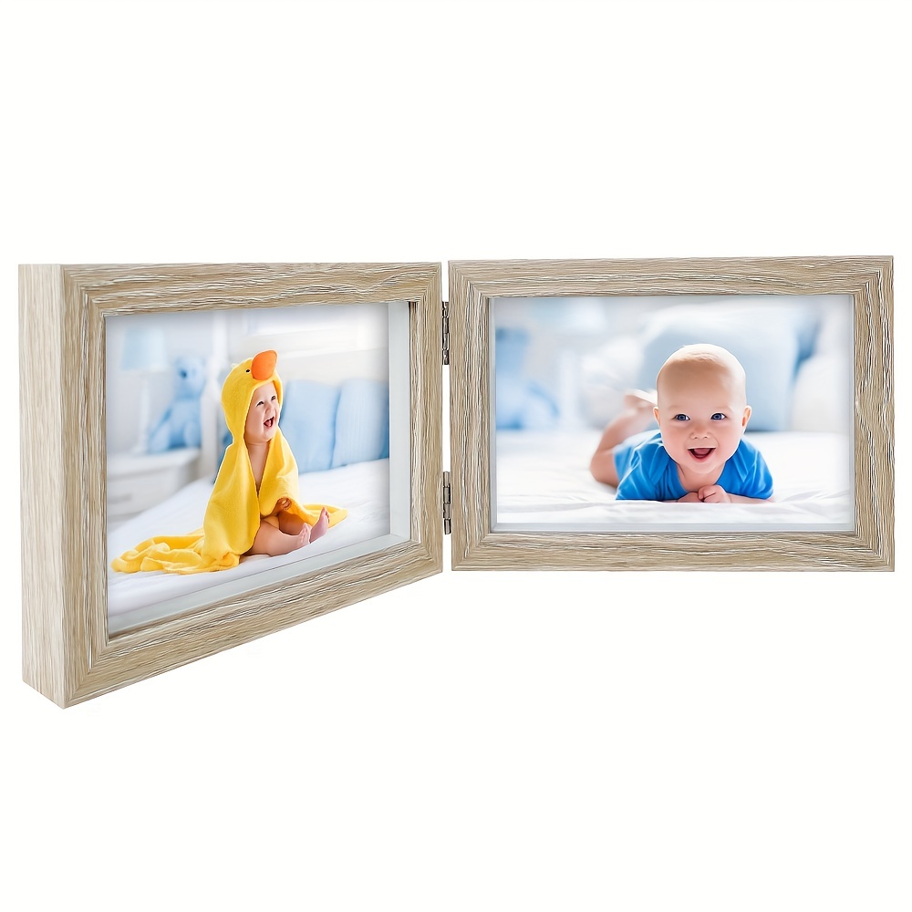 4x6 Double Frame Wood Grain Hinged Picture Frame Two Photo Frames for  Wedding