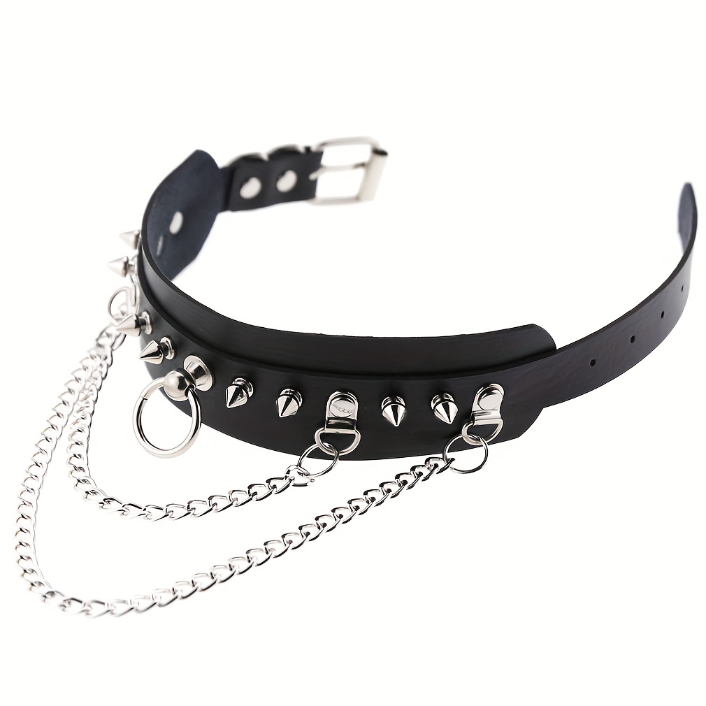 Punk Rivet Rings Chain Rivet Leather Necklace Bar Party Accessories Metal  Rock Neckband Hip Hop Gothic Women's Choker, Fashion Choker