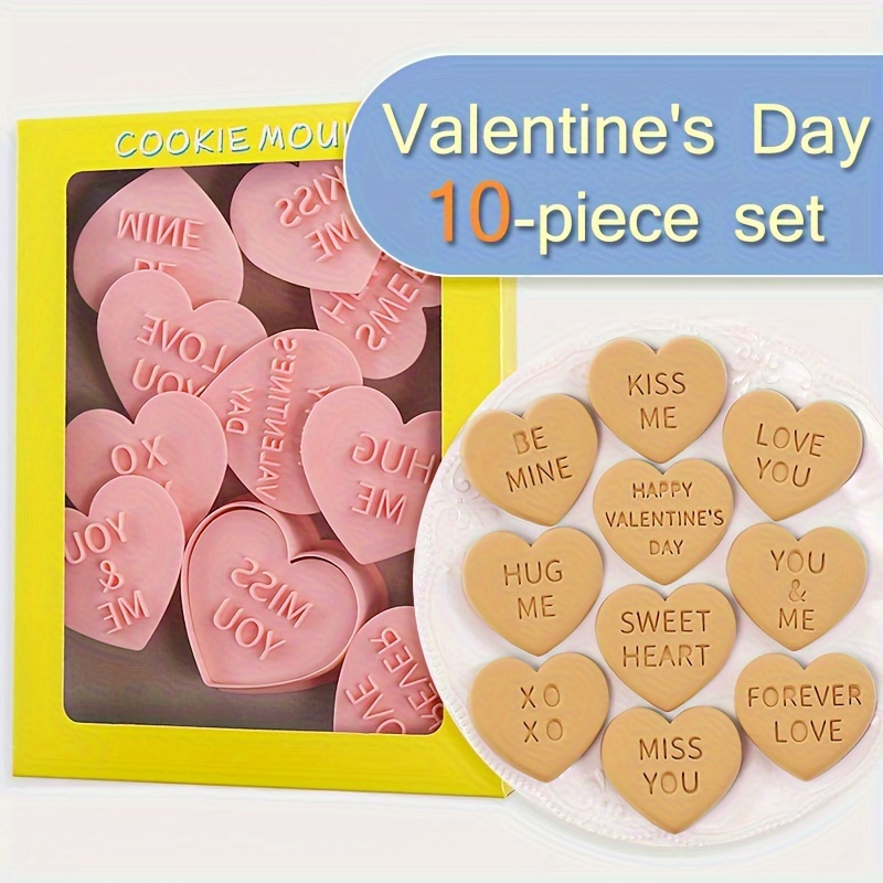 

10pcs Heart Biscuit Cutter Set-valentine's Day Icing Biscuit Mold Set Love 3d Plastic Heart Shape Fondant Cake Party Decorator Baking Tools Kitchen