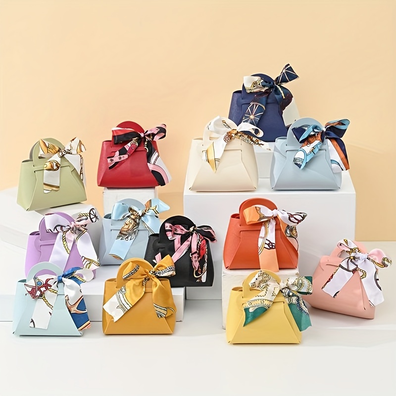 Bow Ribbon Stripe Handbag Cookies Candy Festival Small Gift Packaging Bags  For Jewelry Birthday Wedding