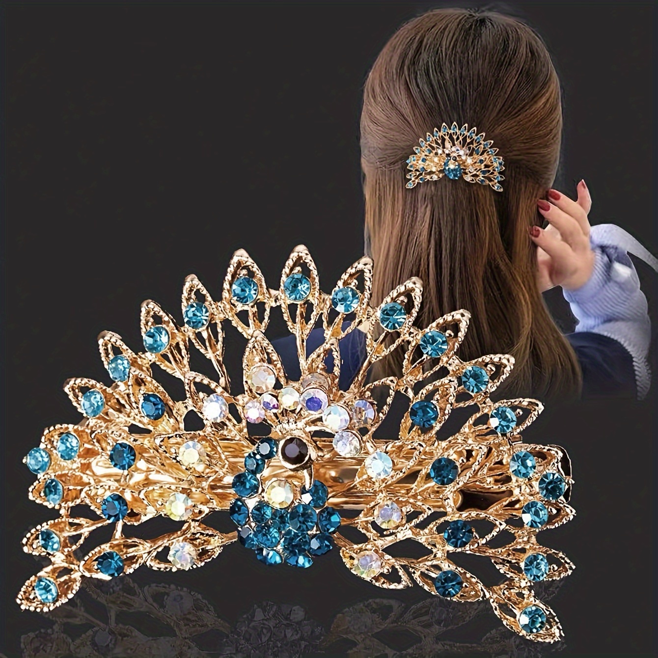 

1pcs Elegant Peacock Design Hair Clip Vintage Rhinestone Decor Hairpin Headwear Barrette For Women