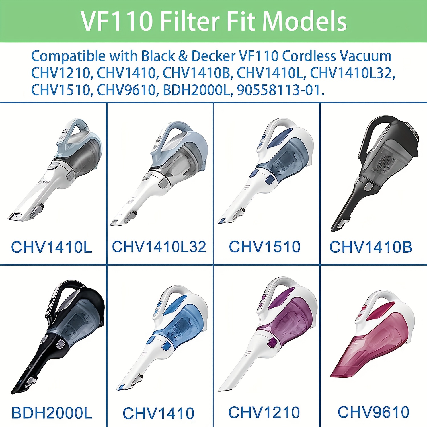 Black & Decker VF110 Dustbuster Replacement Filter CHV1410L CHV9610 CHV1210  CHV1510 CHV1410L32 HHVI315JO32 HHVI315JO42 HHVI320JR02 HHVI325JR22  90558113-01