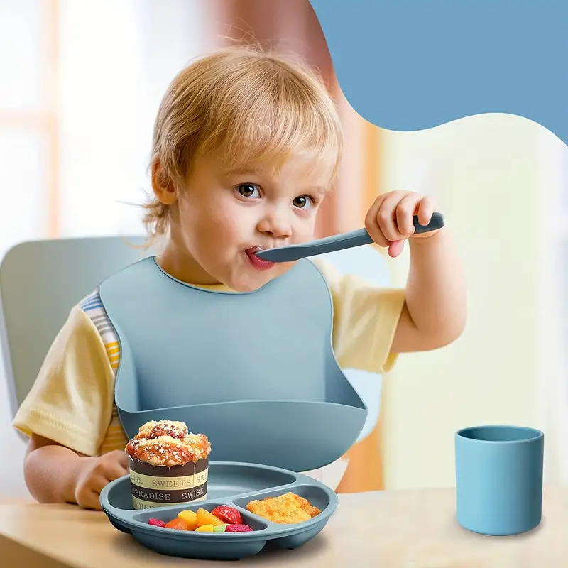 Baby Led Weaning Set - Silicone Feeding Utensils, Adjustable Bib, Soft  Spoon & Fork - Perfect For Infant & Toddler Self-eating (blue & Green) -  Temu United Arab Emirates