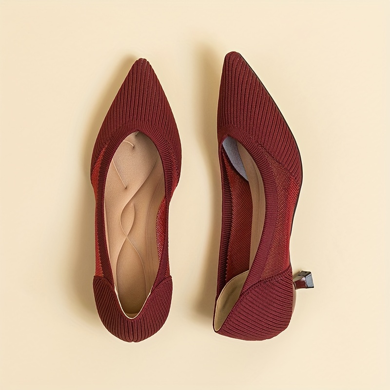 Versatile Dress Shoes Women s Knit Kitten Heels Solid Color - Temu