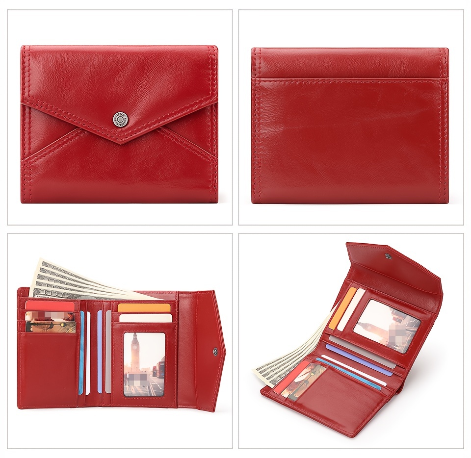 Mini Genuine Leather Credit Card Holder, Short Small Trifold Wallet, Women's  Clutch & Coin Purse - Temu