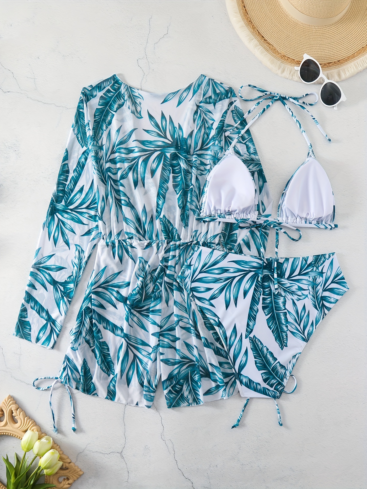 Plus Size Vacay Bikini Set Women's Plus Tropical Print - Temu