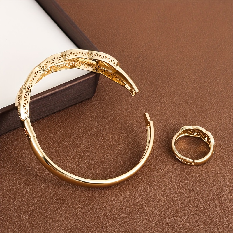 Hip Hop Copper Bracelet & Ring Set with Zirconia Mosaic