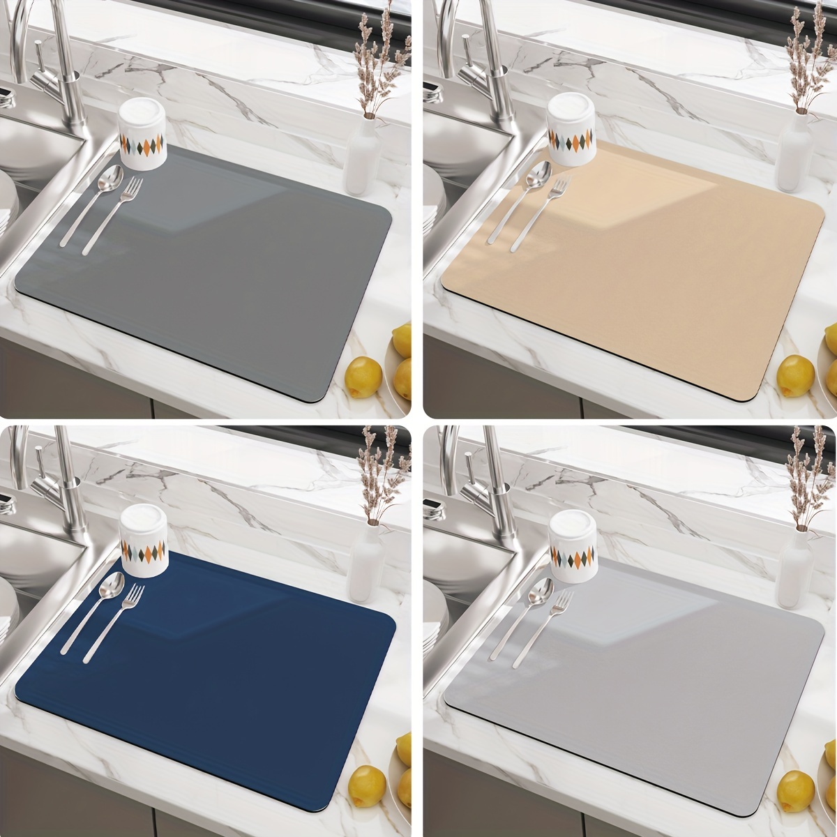 Rectangle Rubber Dish Drying Mat Kitchen Countertop Decoration