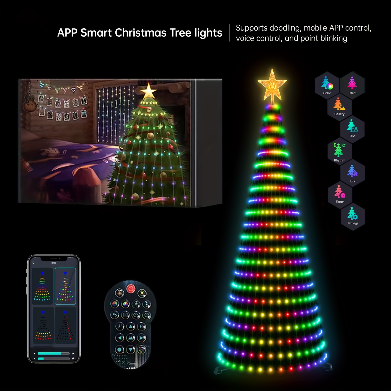 400LED Smart Christmas Tree Lights APP Control DIY Text Picture